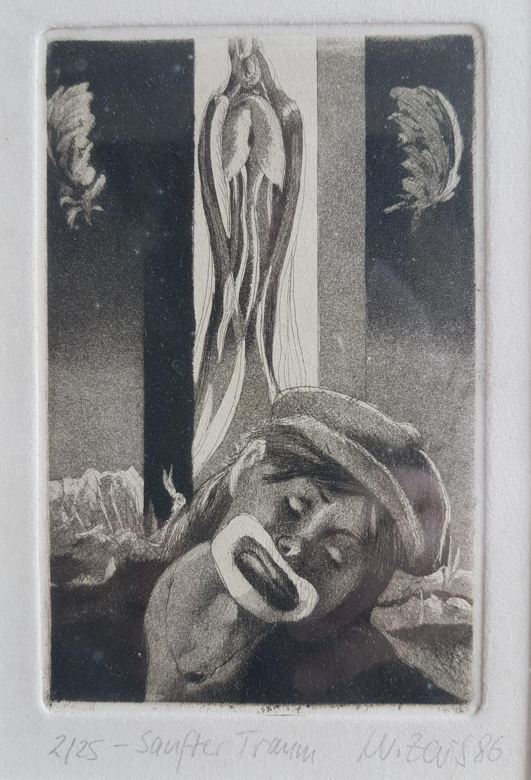 Werner Zaiss, Sanfter Traum, 1986, Radierung, Auflage 2 von 25, 42,4 cm x 32,4 cm mit Rahmen, SüdWestGalerie, LONGSTREET ART SHOP