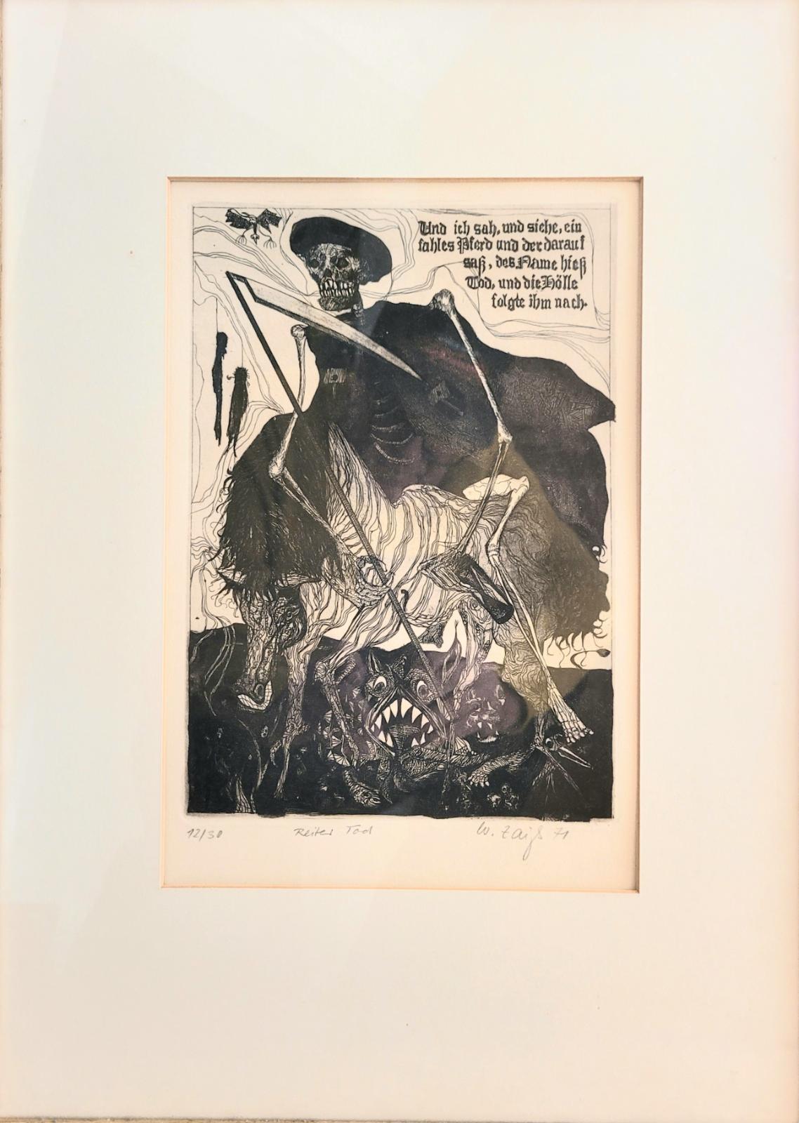 Werner Zaiß, Reiter Tod, 1971, Radierung, Auflage 12 von 30, 54,7 cm x 39,9 cm mit Rahmen, SüdWestGalerie, LONGSTREET ART SHOP